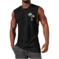 Men's Summer Casual Sleeveless Tank Top Gym Workout Fitness Athletic Shirt with Palm Tree Print - S / Tops / Black