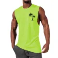 Men neon green muscle tank top featuring a stylish black palm tree print for casual daily wear. - 3XL / Tops / Fluorescent Green