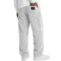 Men's casual corduroy straight leg pants in light grey with pocket details and retro style. - M / White