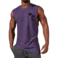 Men purple sleeveless tank top detail, featuring black palm tree graphic and soft fabric. - S / Tops / Purple