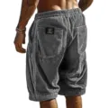 Men's casual loose corduroy shorts with drawstring and back pocket label in gray. - S / Gray