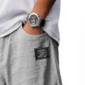 Men's casual linen loose straight trousers with pocket black label detail comfortable daily wear - S / Gray