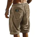 Men's Khaki Corduroy Shorts Casual Summer Drawstring Loose Fit Pockets Bottoms Apparel - S / Khaki