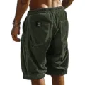 Men's dark green corduroy shorts with elastic drawstring waist and back pocket details. - S / Army Green