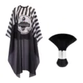 Barber cape and neck duster brush set, black and white stripes, salon haircut gown apron. - TZ079-C Black and White Striped