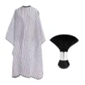Black and White Stripe Barber Cape and Neck Duster Brush Set for Hair Salon Cutting - TZ079-E Black and White Vertical Striped
