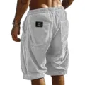 Men's casual corduroy shorts with drawstring and back pocket label, comfortable summer wear. - S / White