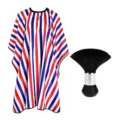 Professional barber cape and neck duster brush set, red white blue stripes, salon hair cutting apron. - TZ079-F Red White and Blue Striped