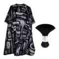 Black barber cape and neck duster brush set, vintage salon tool print waterproof apron. - TZ079-G Barber Tool Print