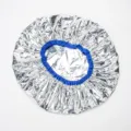 Silver aluminum foil hair conditioning cap, professional thermal hair treatment cap SKU. - Diameter 30 cm, 0.03 mm Thickness / Silver With Blue Border