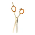 Professional gold hairdressing thinning scissors with comfortable orange finger rings for hair. - Style A Thinning Scissors / Gold