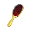 Gold handle oval hair brush with red cushion and boar bristles for daily massage. - Electroplated Gold