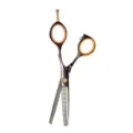 Professional hair thinning scissors with orange silicone rings and metal finish for salon styling. - Style B Thinning Scissors / Black