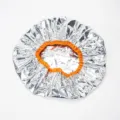 Silver foil hair thermal treatment cap for home hair dying and conditioning care styling tool. - Diameter 30 cm, 0.03 mm Thickness / Silver with Orange Trim