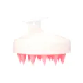 Color-blocked scalp massage shampoo brush with soft silicone bristles for daily home hair cleaning. - White and Pink