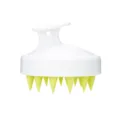 Silicone scalp massage shampoo brush with white handle and green bristles for hair washing. - White Green