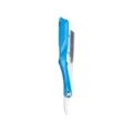 Manuelles Klappmesser mit blauem Griff und Metallklingenhalter für klassische Rasur. - Silbernes Messer mit blauem Griff