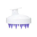 White scalp massaging shampoo brush with purple silicone bristles for hair washing - White Purple