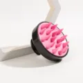 Silicone scalp massage brush with pink bristles and black handle for hair washing and care. - ZT Black & Pink