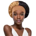 Two-tone Satin Sleep Bonnet Hair Care Cap with Wide Band for Women Night Sleep Hair - Khaki And Black