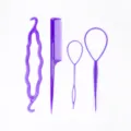 Set di strumenti per acconciature in plastica viola con pettine e accessori per intrecciare. - Set A / Viola