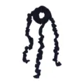 Dark blue satin ribbon scrunchie for women, elegant hair accessory and ponytail holder tool. - Black