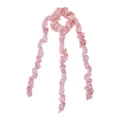 Pink satin ribbon hair scrunchie heatless curling device for daily styling and hair care. - Pink