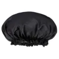 Schwarze elastische Satin Schlafmütze weiche Dusche Haube für Damen Haarpflege Nachtkappe - Schwarz