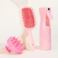 Rosa Kopfmassagebuerste hohler Haarkamm und praktische Spruehflasche Haarpflege Set - Rosa 3-teiliges Set