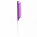 Purple metal tail hair styling comb, professional salon highlighting rat tail comb for hair design. - Purple Combs with Gold Handles