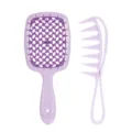 Juego de cepillo de pelo aireado morado y peine de dientes anchos para peinado diario. - Púrpura