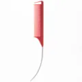 Professional red plastic salon styling comb with curved metal pin tail for hair coloring. - Curved Handle Red Comb