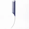 Professional metal tail hairdressing comb in blue for salon hair styling and highlighting. - Curved Handle Blue Comb