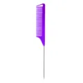 Professional metal pin tail comb for hair styling, salon highlighting, and sectioning. - Purple Combs with Silver Handles