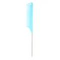 Professional hair styling tail comb with metal pin for sectioning and highlighting salon use. - Sky Blue Combs with Silver Handles