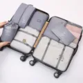 Travel storage bag set of multi-piece luggage organizer packing cubes for clothes and travel. - New 8-Piece Set / Gray