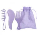 Juego de 3 peines de paja de trigo morado con bolsa de almacenamiento con cordón a juego - Juego de 3 Piezas Púrpura (Con Bolsa) / Púrpura