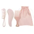 Juego de peines de paja de trigo natural en rosa con bolsa de transporte portátil - Juego de 3 Piezas Rosa (Con Bolsa) / Rosa