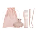 Set di spazzole e pettini per capelli in paglia di grano con sacchetto per massaggio alla cute. - Rosa