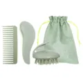 Ensemble de brosses à cheveux en paille de blé, peigne coiffant et masseur avec sac. - Vert