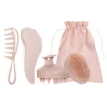 Weizenstroh Haarbürsten Set mit Entwirrungskamm, Kopfmassagebürste und Beutel für die Haarpflege. - Rosa
