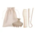 Set di pettini in paglia di grano spazzola per massaggio del cuoio capelluto portatile. - Beige