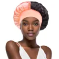 Dual color silk sleep cap satin bonnet for hair care and sleeping, wide band variant. - Black & Snow Bud