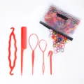 Set di strumenti per acconciatura multifunzione con elastici colorati, pettine e strumenti per capelli. - Set B / Rosso