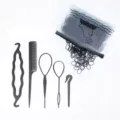 Set completo di strumenti per lo styling dei capelli neri con spille e elastici. - Set B / Nero