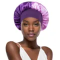 Silk satin sleeping bonnet for hair care, double color adjustable night cap for women. - Dark Purple + Light Purple