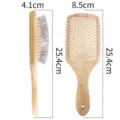 Bamboo paddle hair brush with steel pins and air cushion for daily scalp massage care. - L
