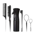 Black hair styling tools set 6 pieces comb brush and spray bottle for professional salon use - Black Comb Set