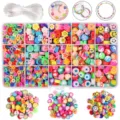 Polymer clay beads kit for jewelry making, DIY bracelet necklace crafts with storage box. - 15 Grids Soft Clay Beads And Slices Box Set / 15 Grids