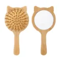 Adorable brosse à cheveux en bambou oreilles de chat et miroir double face coussin d'air massage. - Style miroir